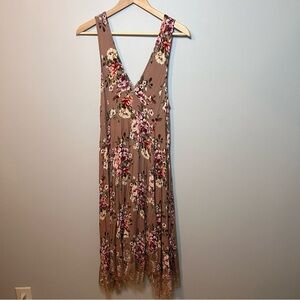 Anthropologie GRADE & GATHER Midi Sleeveless Dress Womens S Floral and Lace Trim